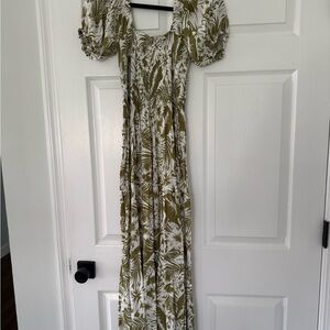 Kenny Flowers Olive & White Botanical Maxi Dress